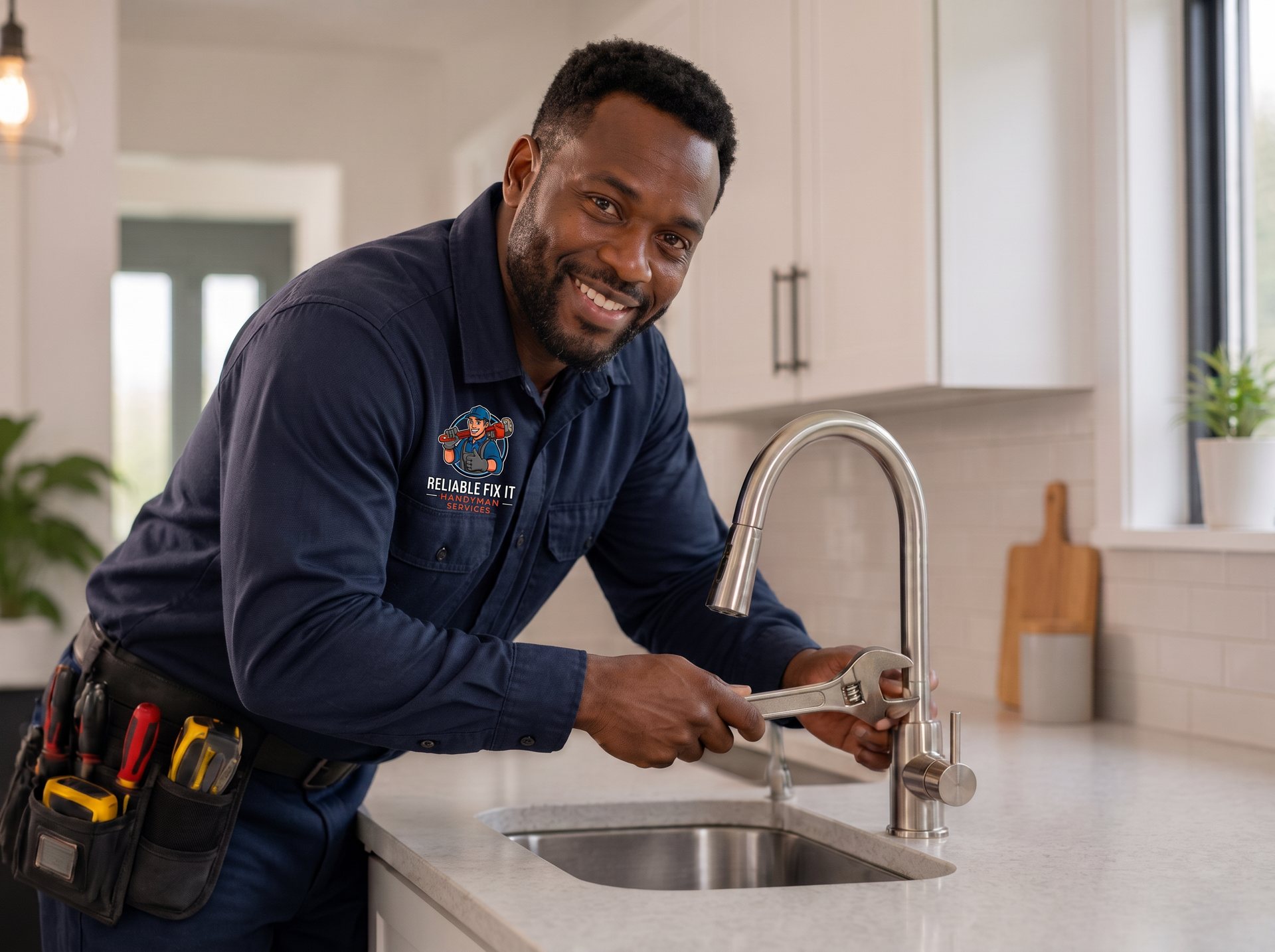 Reliable Fix It handyman repairing a kitchen faucet in an Oakville home